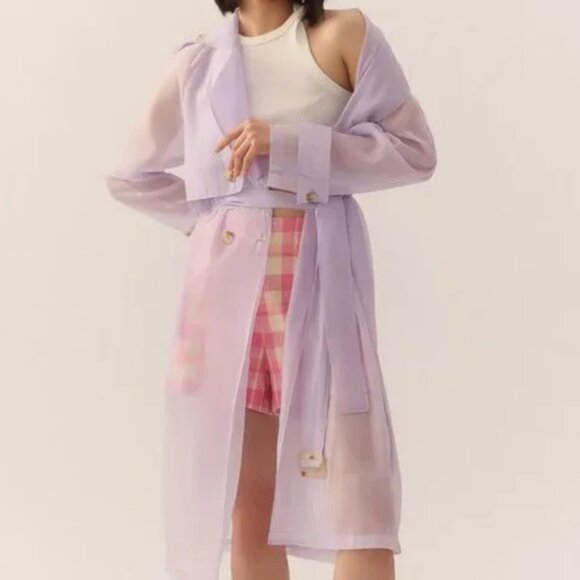 Anthropologie DOLAN Sheer Tulle Trench Coat NEW size LARGE Lavender - Picture 2 of 10